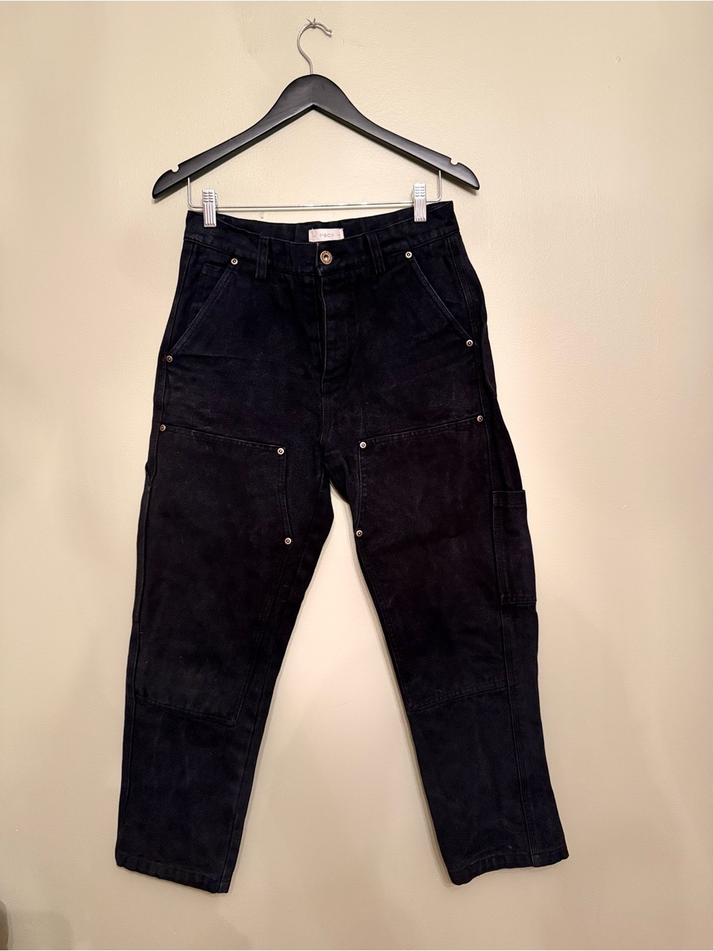 P&Co Black Cotton Canvas Double-Front Workwear Carpenter Pants W30 L30 - Picture 3 of 16